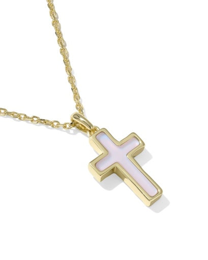 Cross Pendant Necklace - Gold Matte Blush Pink Dichroic Glass - Southern Belle Boutique