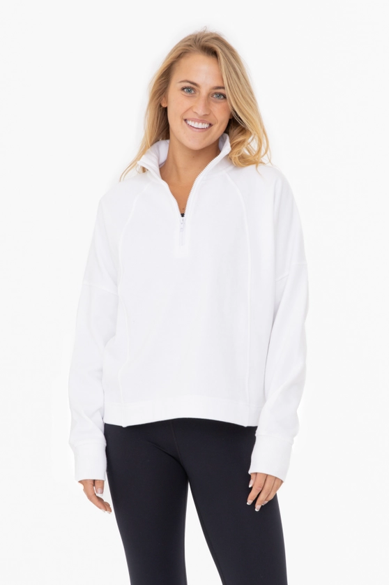 Plush Half-Zip Fleece Pullover - White - Southern Belle Boutique