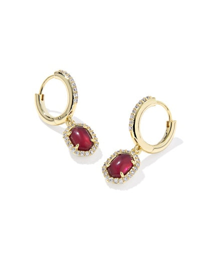 Daphne Crystal Frame Huggie Earrings Gold Dark Burgundy Illusion - Southern Belle Boutique