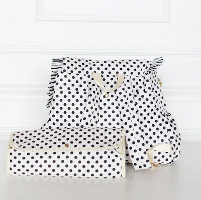 Black Polka Stripe Ruffled Nylon Diaper Bag