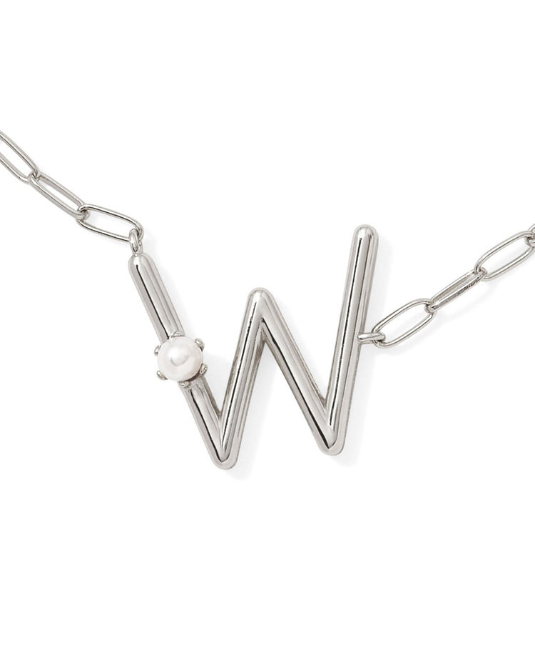 Pearl Initial W Short Pendant Necklace - Silver - Southern Belle Boutique