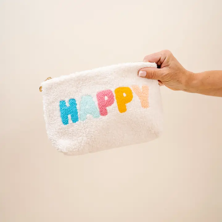 Cream Teddy Pouch - Happy - Southern Belle Boutique