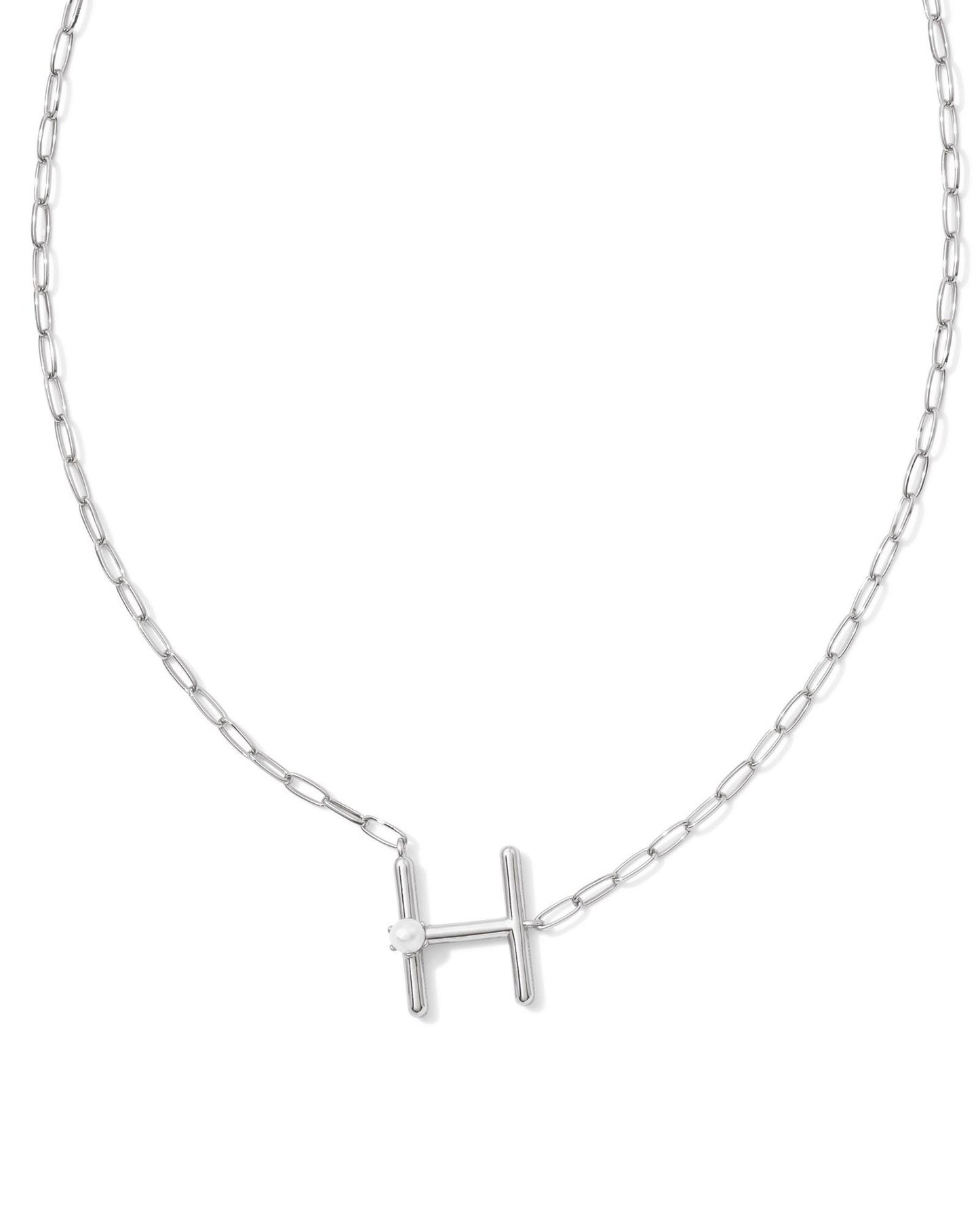 Pearl Initial H Short Pendant Necklace - Silver - Southern Belle Boutique