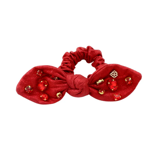 Shimmer Bow Scrunchie with Hand Sewn Crystals in Red - Southern Belle Boutique