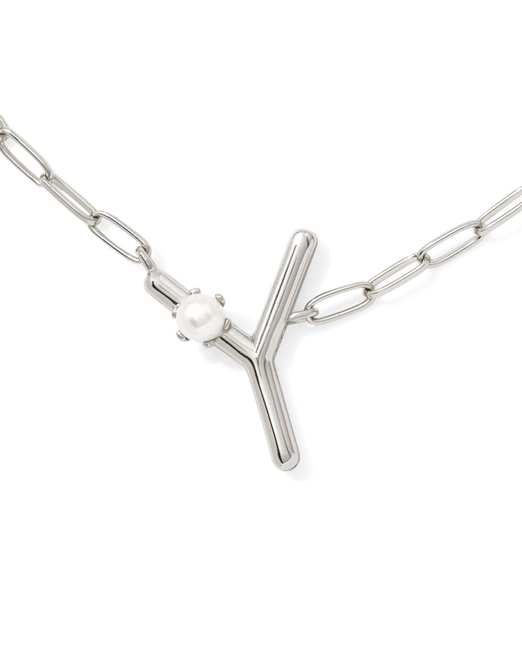 Pearl Initial Y Short Pendant Necklace - Silver - Southern Belle Boutique