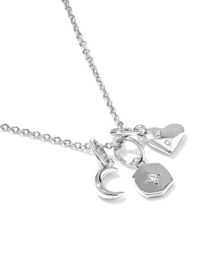 Arlene Charm Necklace Silver White Cz
