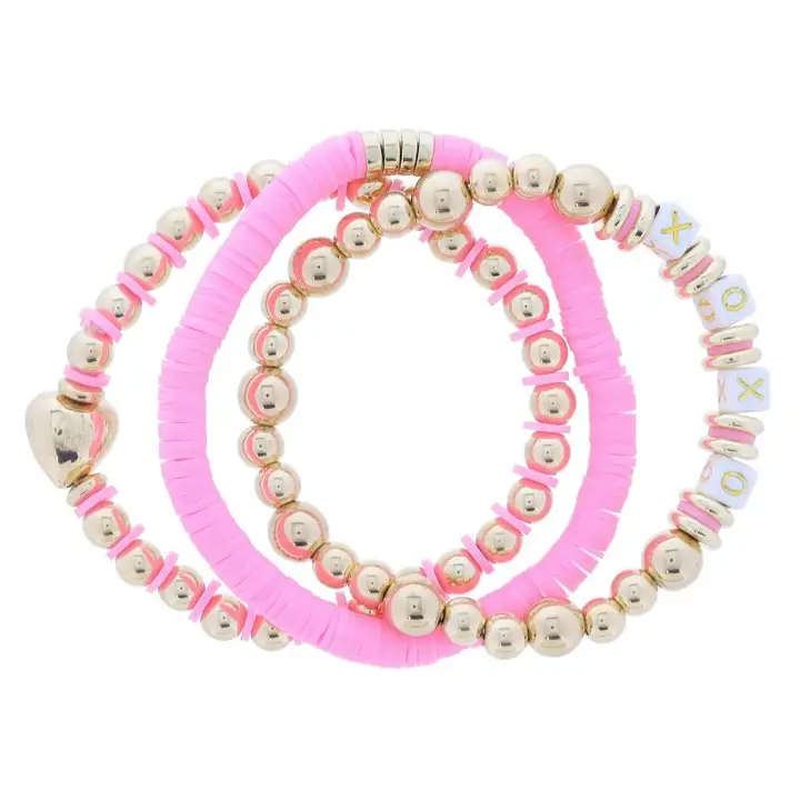 Pink Rubber Sequin Beaded with Xoxo Bracelet