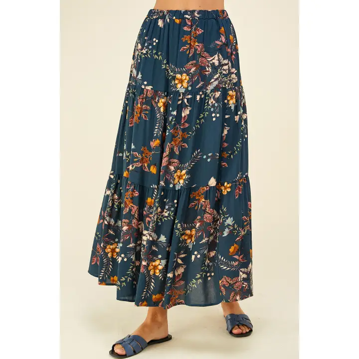 Teal Floral Skirt - Southern Belle Boutique
