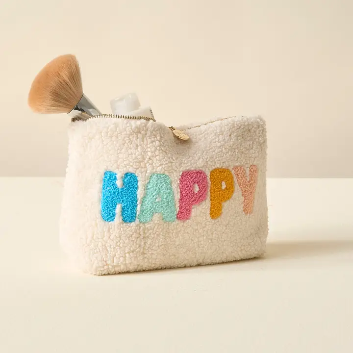 Cream Teddy Pouch - Happy - Southern Belle Boutique
