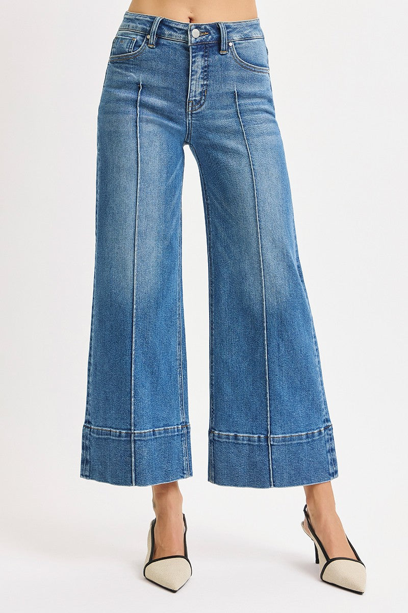 Tummy Control Mid Rise Crop Wide Pintuck Front - Medium