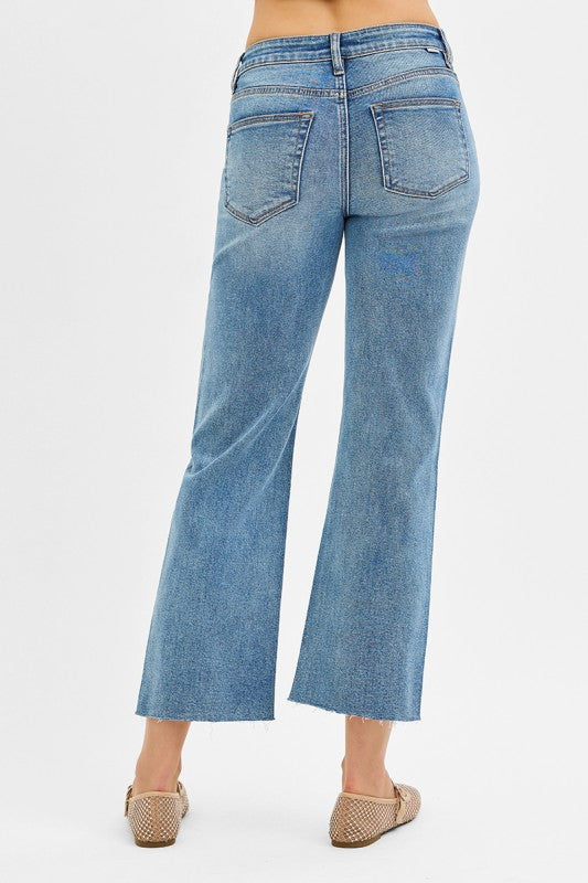 High Rise Crop Straight Rhinestone Jeans - Medium