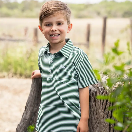 Inshore Performance Polo - Green Striped - Southern Belle Boutique