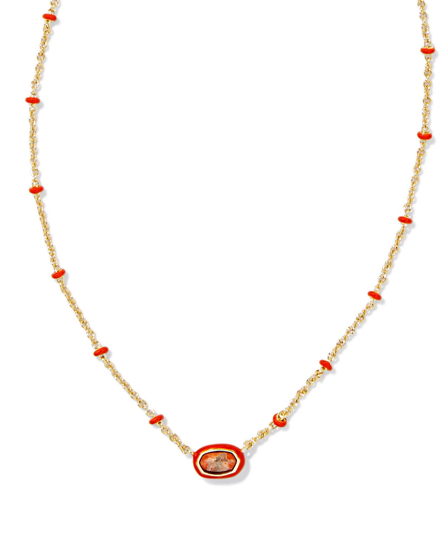 Mini Elisa Enamel Frame Short Pendant Necklace Gold Variegated Orange Magnesite - Southern Belle Boutique