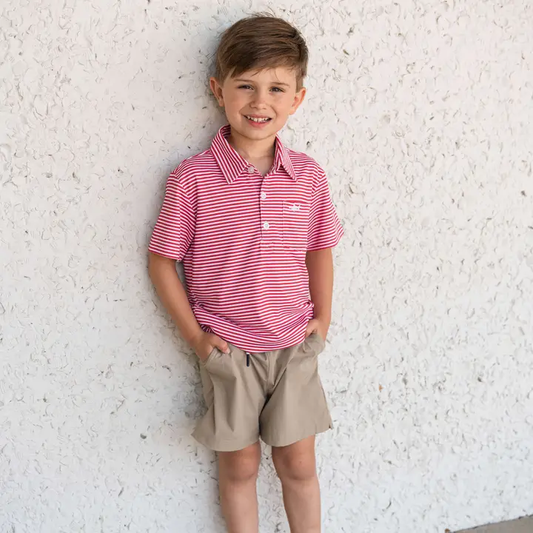 Inshore Performance Polo - Red Striped - Southern Belle Boutique