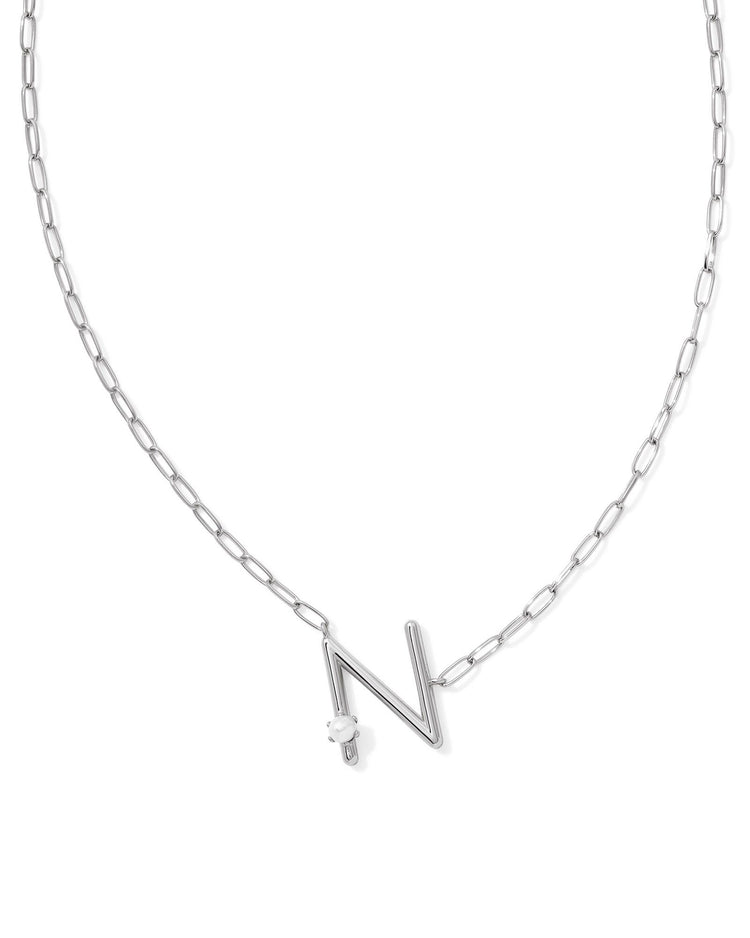 Pearl Initial N Short Pendant Necklace - Silver - Southern Belle Boutique