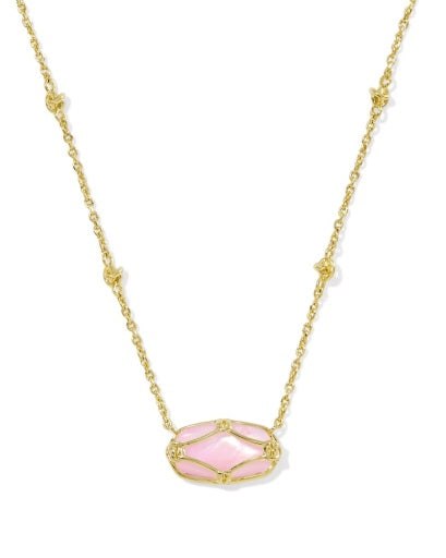 Elisa Lattice Frame Short Pendant Necklace Gold Blush Ivory Mother Of Pearl