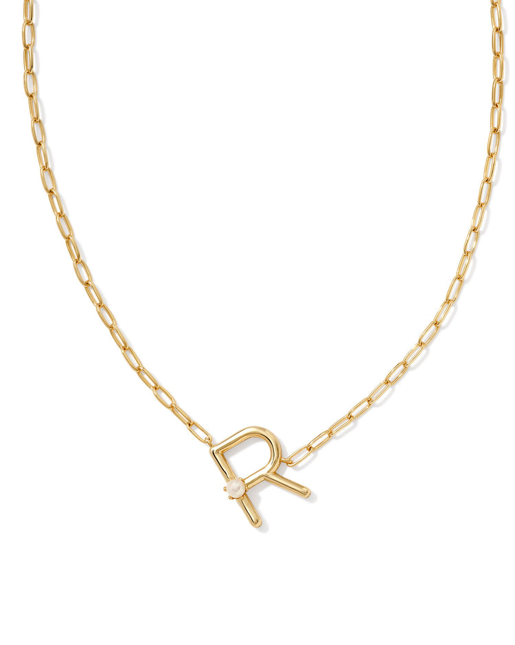 Pearl Initial R Short Pendant Necklace - Gold - Southern Belle Boutique
