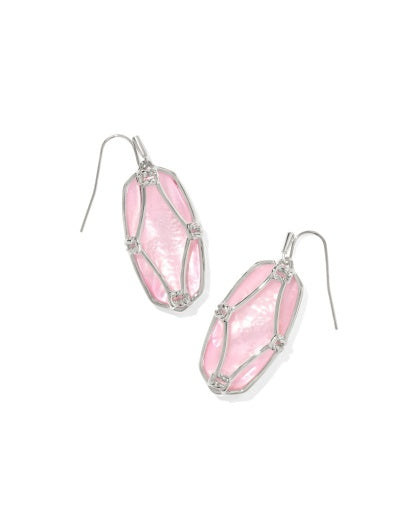 Elle Lattice Frame Drop Earrings Silver Blush Ivory Mother Of Pearl