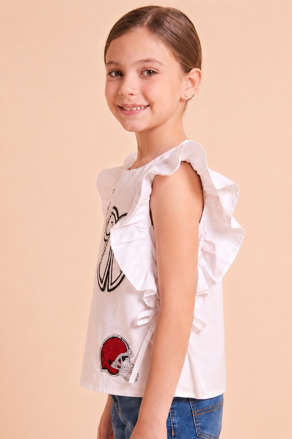 Red Helmet And Bow Patched Ruffled Tank