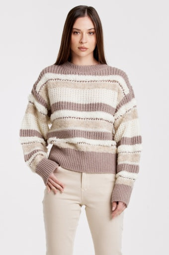 Georgina Sweater - Ash Violet Stripes - Southern Belle Boutique