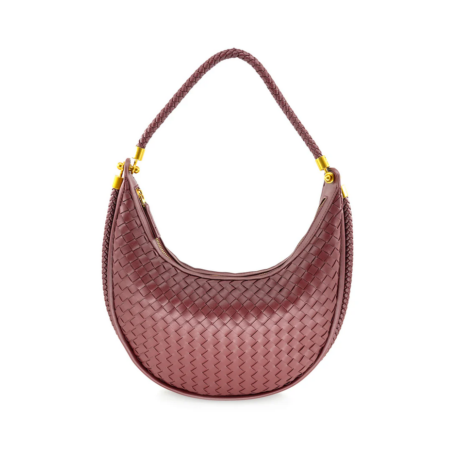 Burgundy Woven Vegan Leather Saddle Bag