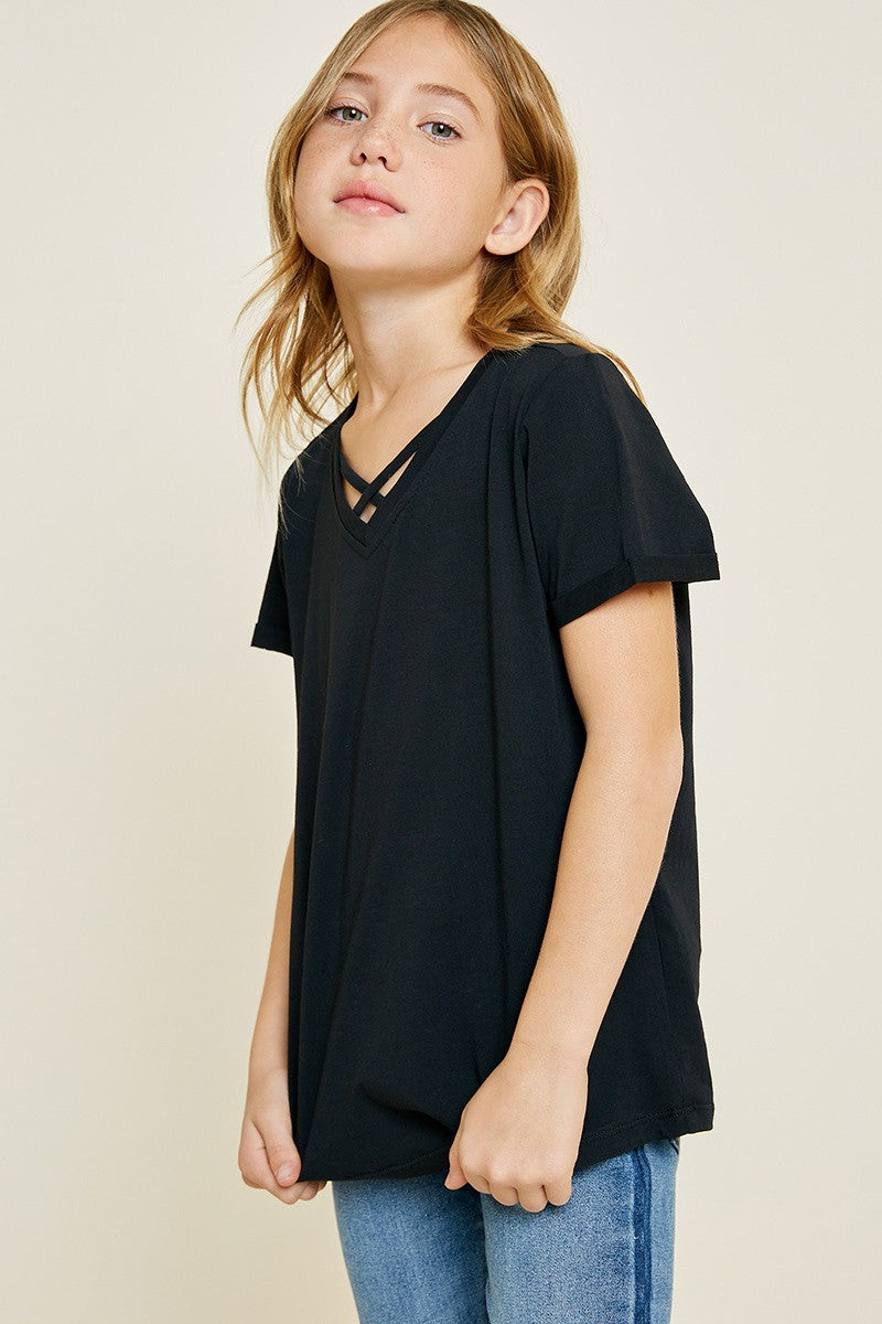 VNeck Criss Cross Tee - Black - Southern Belle Boutique