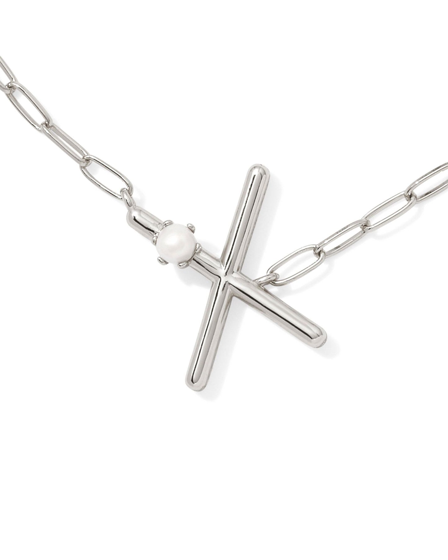 Pearl Initial X Short Pendant Necklace - Silver - Southern Belle Boutique