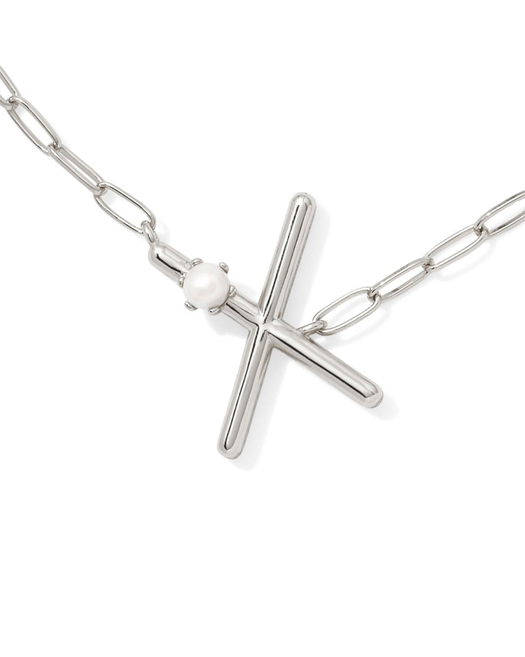 Pearl Initial X Short Pendant Necklace - Silver - Southern Belle Boutique