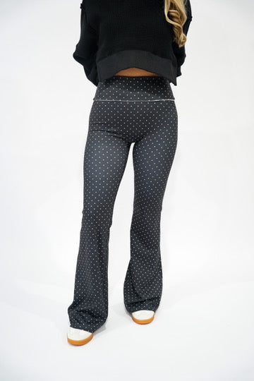 Black Polka Dot High Waist Flare Pants