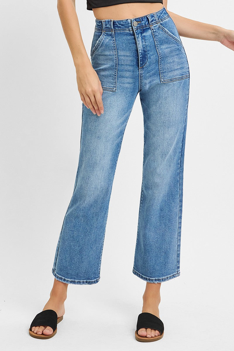 High Rise Ankle Flare Patch Pocket Pants - Medium - Southern Belle Boutique