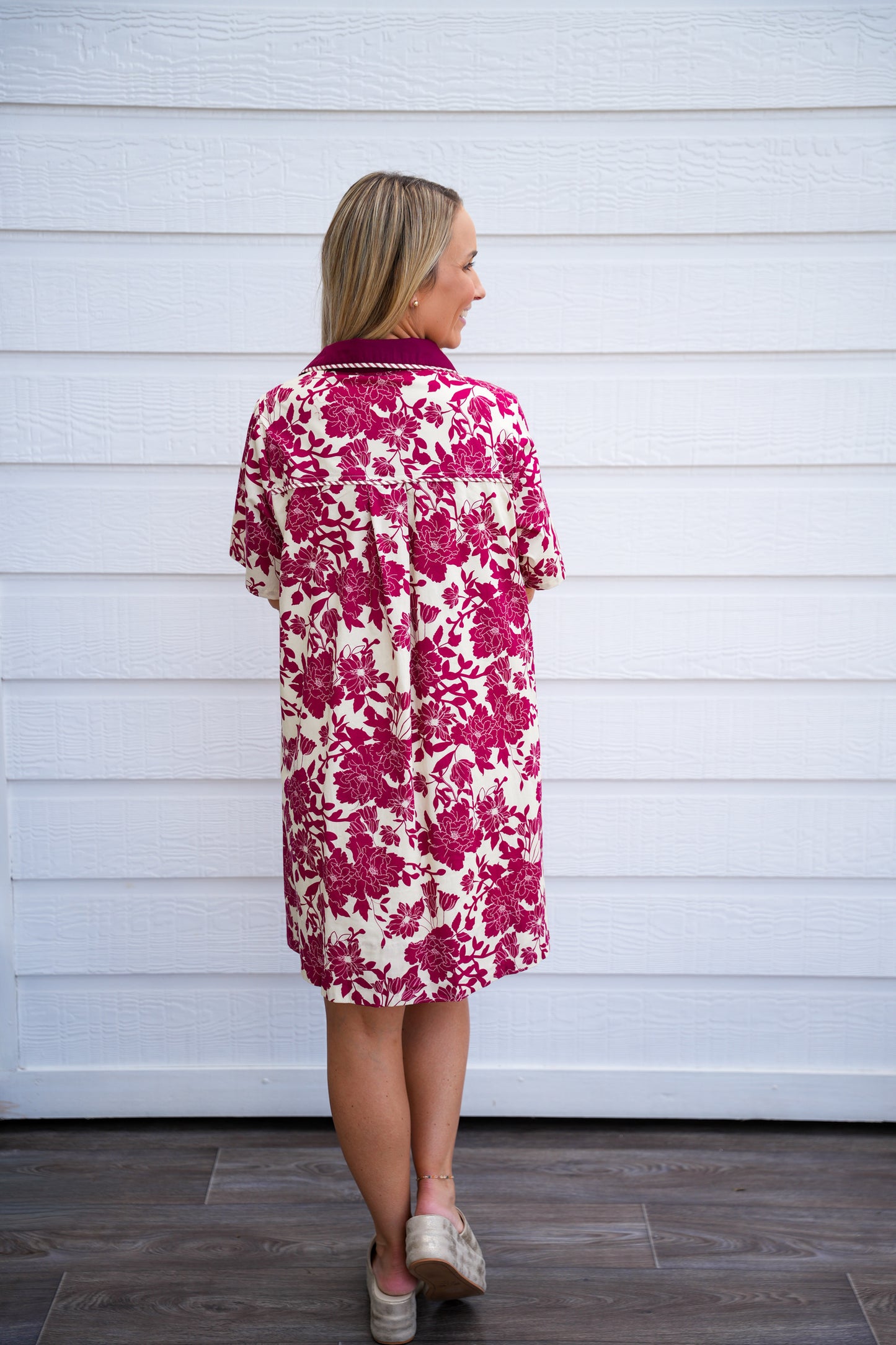 Burgundy Cream Floral Dress