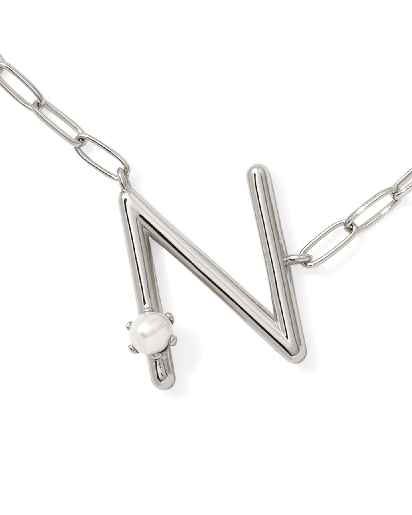 Pearl Initial N Short Pendant Necklace - Silver - Southern Belle Boutique