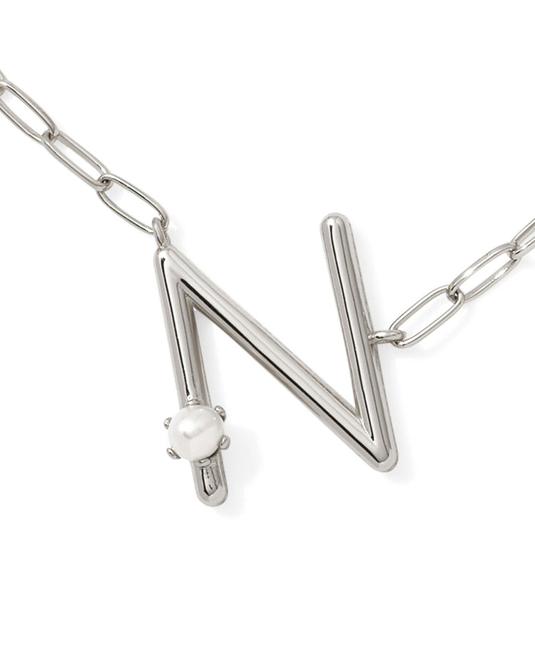 Pearl Initial N Short Pendant Necklace - Silver - Southern Belle Boutique
