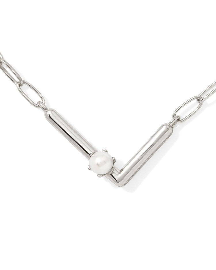 Pearl Initial L Short Pendant Necklace - Silver - Southern Belle Boutique
