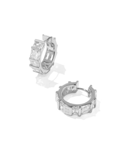 Jamie Huggie Earrings Silver White Cz