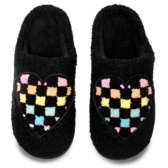 Colored Checkered Heart Black Slippers