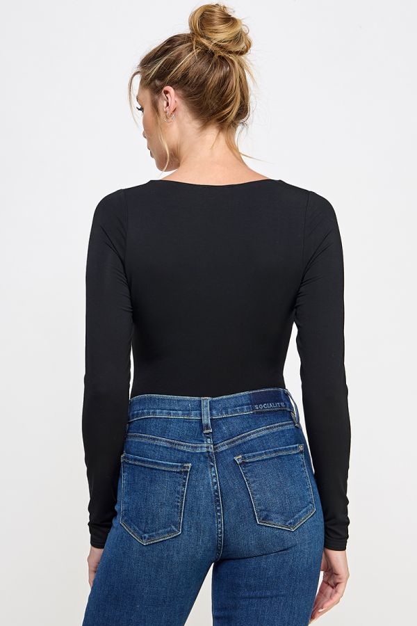 Black Square Neck LS Bodysuit - Southern Belle Boutique