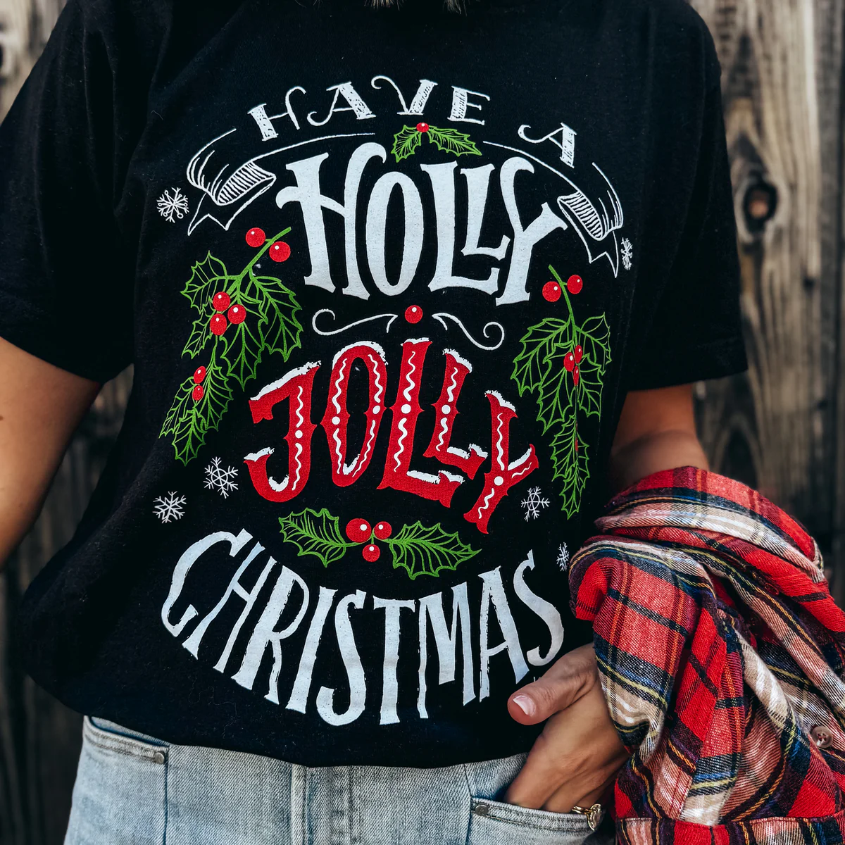 Holly Jolly Christmas Tee - Black - Southern Belle Boutique