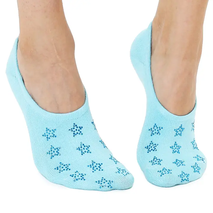 No-Show Liner Socks w/ Crystal Jewels - Stars - Sky Blue