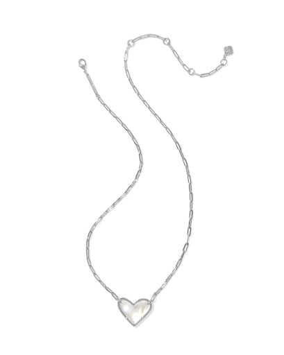 Ari Heart Statement Short Pendant Necklace - Silver Ivory Mother Of Pearl