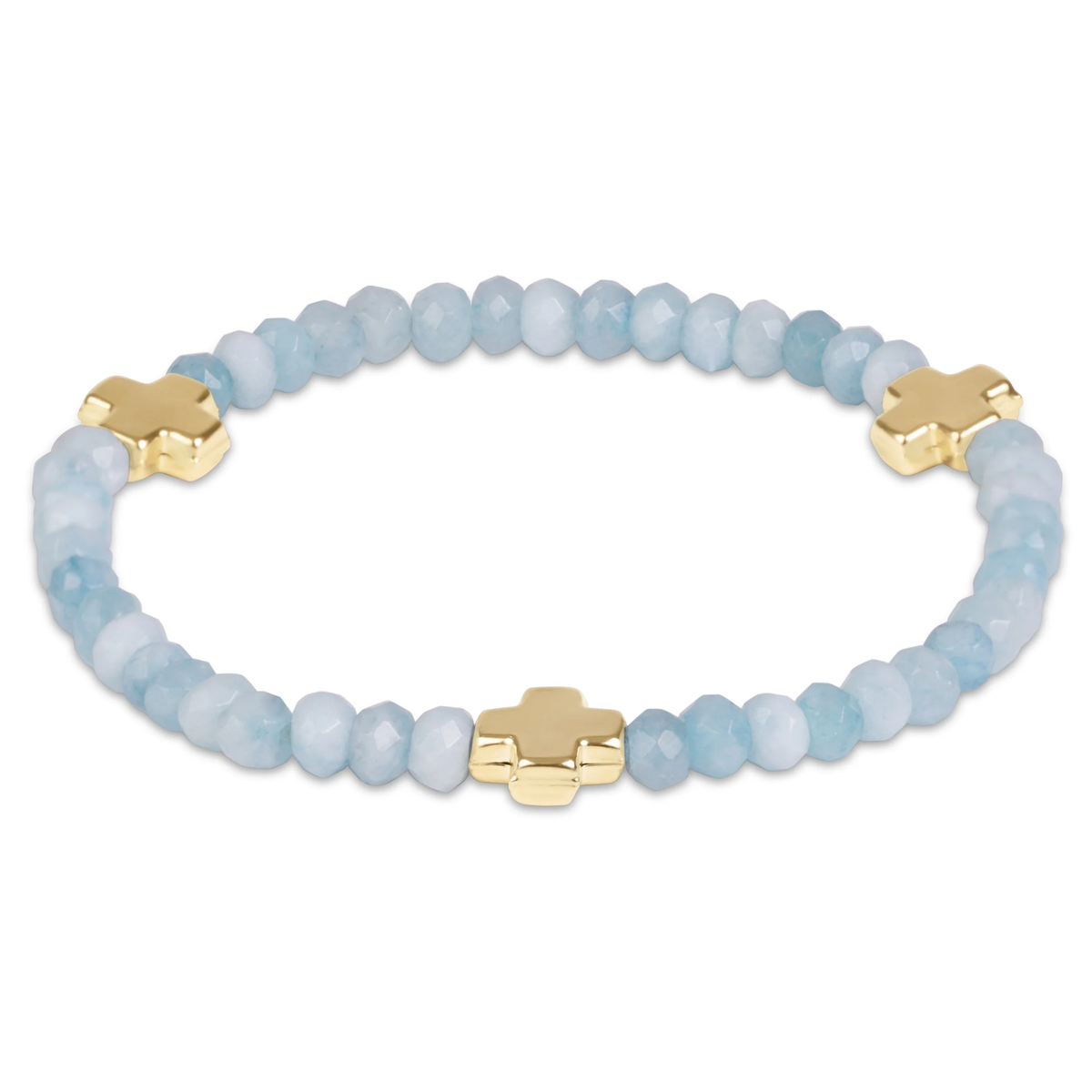Signature Cross Gold 4mm Gemstone Bracelet - Aquamarine