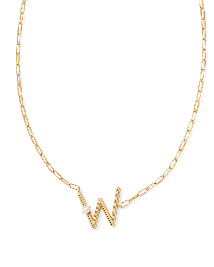 Pearl Initial W Short Pendant Necklace - Gold - Southern Belle Boutique