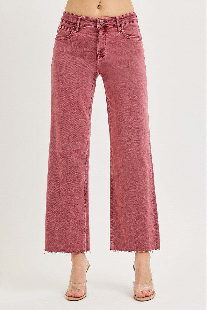 Tummy Control Mid Rise Straight Raw Hem Jeans - Rust - Southern Belle Boutique