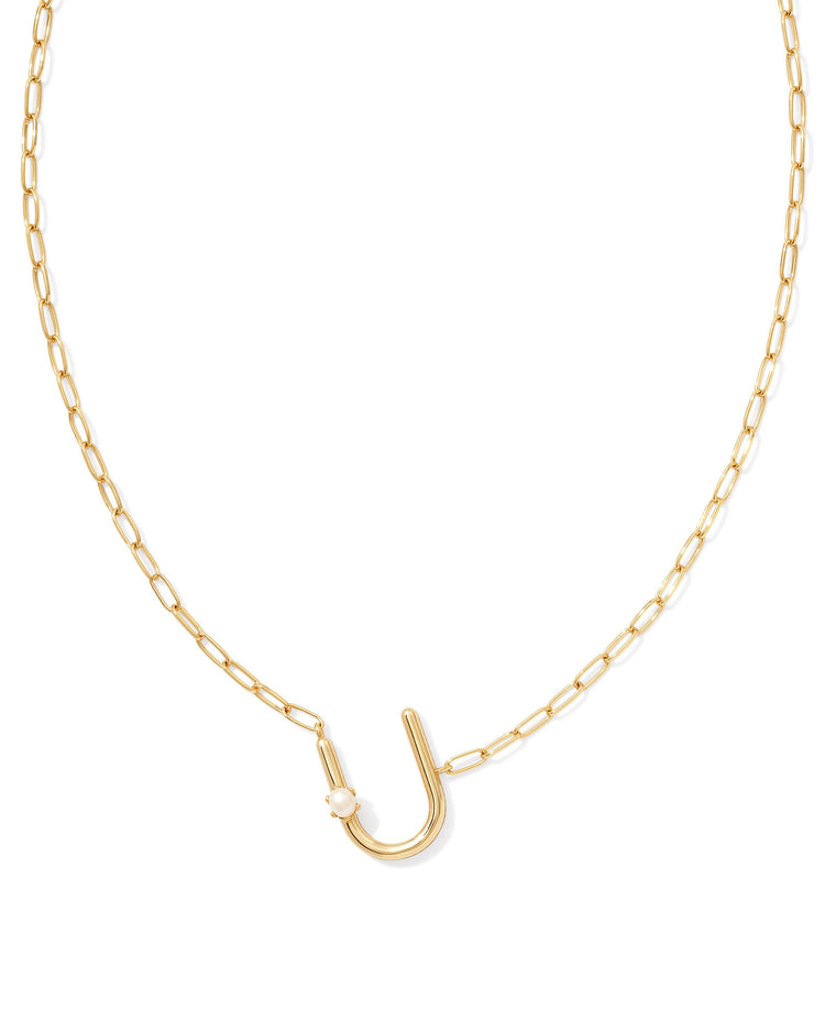Pearl Initial U Short Pendant Necklace - Gold - Southern Belle Boutique