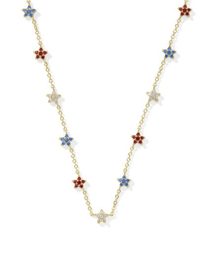 Sierra Star Crystal Strand Necklace Gold - Red White Blue Mix