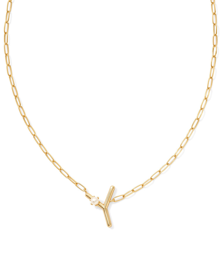 Pearl Initial Y Short Pendant Necklace - Gold - Southern Belle Boutique