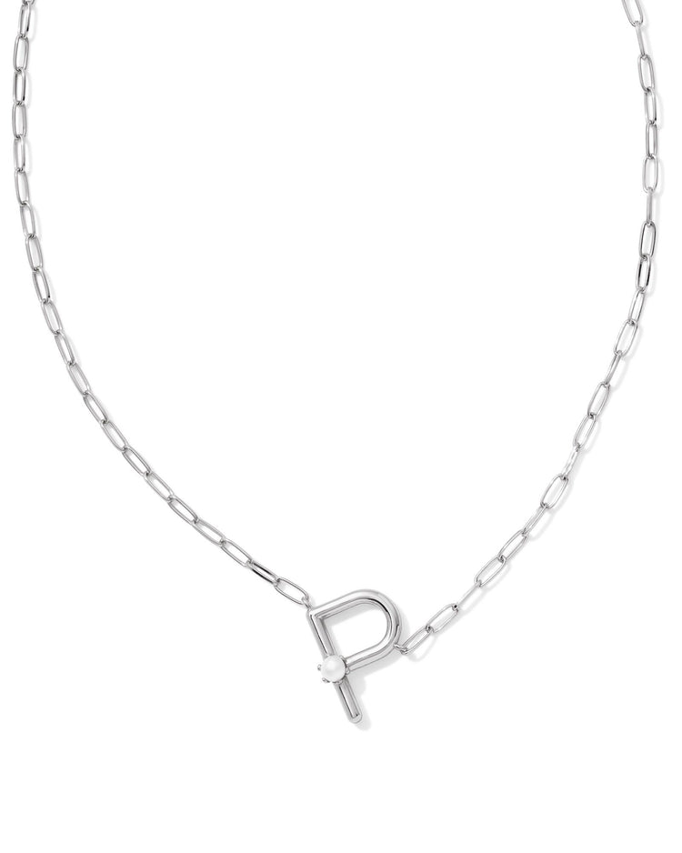 Pearl Initial P Short Pendant Necklace - Silver - Southern Belle Boutique