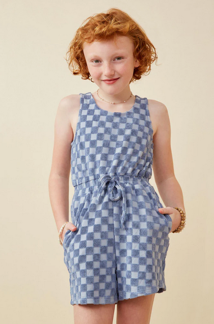 Blue Checkered Burnout Romper - Southern Belle Boutique