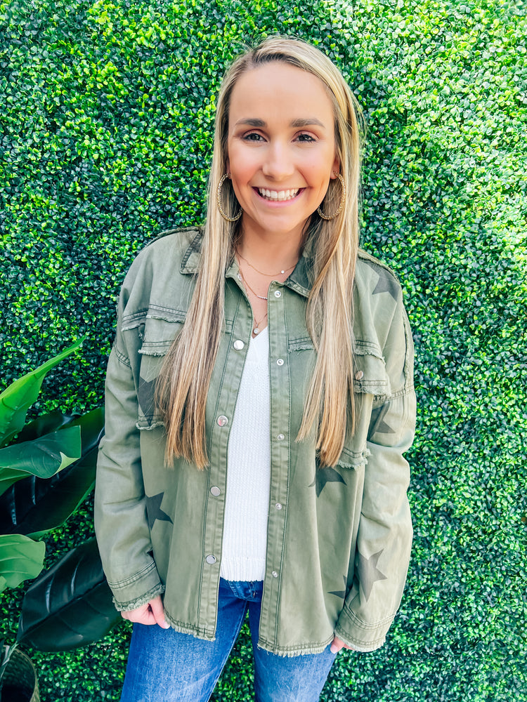 Olive Star Shacket - Southern Belle Boutique
