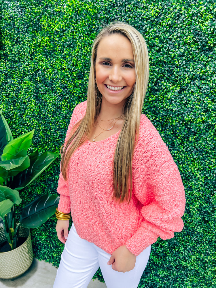 Lexi Drop Shoulder Coral Reef Sweater - Southern Belle Boutique